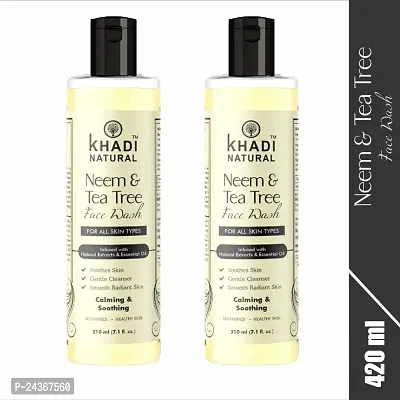 Khadi Natural Neem  Tea Tree Herbal Face Wash 210 ML - Experience Glowing Skin the Herbal Way Pack 2