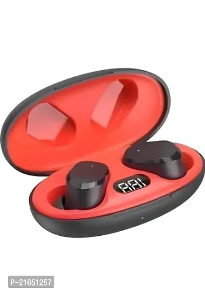 Oval Shaped-TWS-T18 True Wireless Earbud with 25 Hours Battery Backup and Mic Bluetooth Headset-Red Inside-Upper Black body-2063
