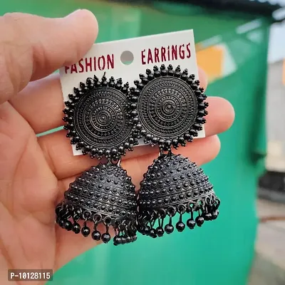 Traditional Black Alloy Jhumka Earrings For girls and women.-thumb0