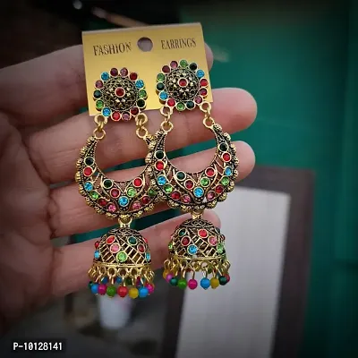 Multicolor Long Earrings for Girls and Women. High quality traditional earrings at very reasonable price.-thumb0