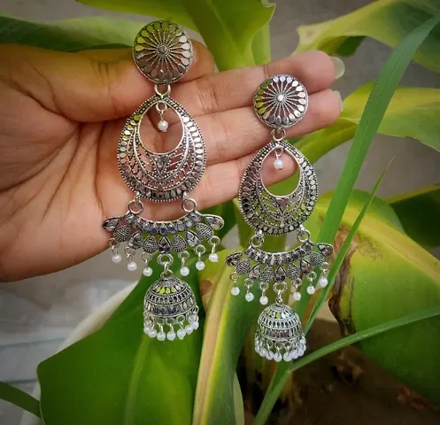 Oxidized Long Earrings for girls and women. Fashionable oxidized earrings for party wear purposes. High quality earrings at very reasonable price.