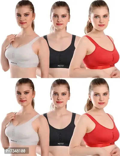 MSIU Women Cotton Non-Padded Non-Wire Sports Running Bra with