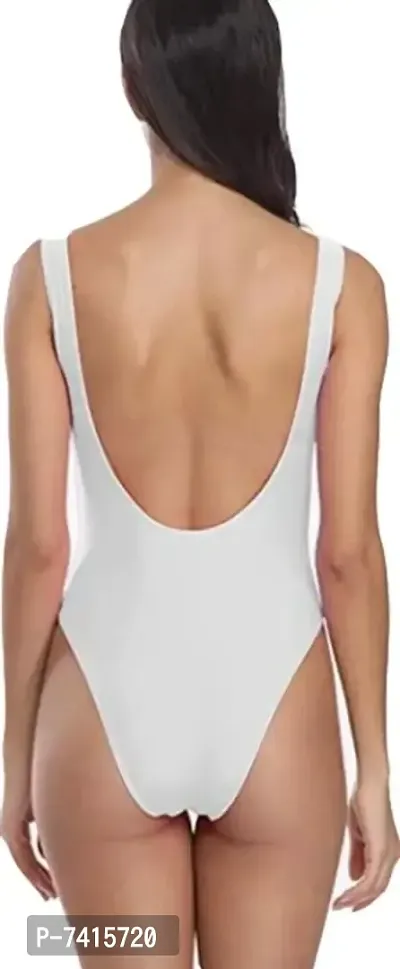 Womens Spandex White Solid Swimming Suit For Girls Free Size-thumb2