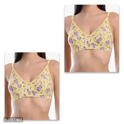 Stylish Yellow Cotton Blend Printed Bras For Women Pack Of 2-thumb0