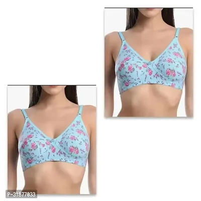 Stylish Blue Cotton Blend Printed Bras For Women Pack Of 2-thumb0