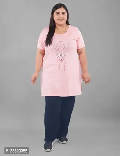Elegant Pink Cotton  Long Length Top For Women-thumb0