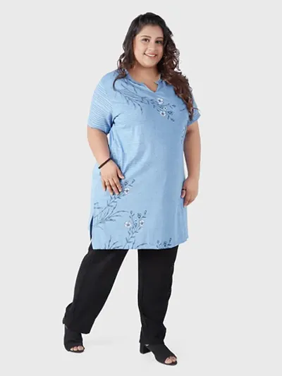 CUPID Women's Cotton Plus Size Plain Half Sleeves Long Top for Summer and Semi Summers with One Side Pocket for Ladies Printed T Shirt