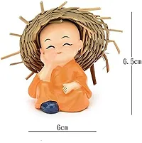 AGARWAL TRADING CORPORATION Laughing Buddha Statue for Car Dashboard Decor/Home Decor/Cute Small Kung Fu/Little Monks Straw Hat for Car Dashboard/Set of 4 Monks/Car Crafts Decoration (Monk) Pack-thumb1