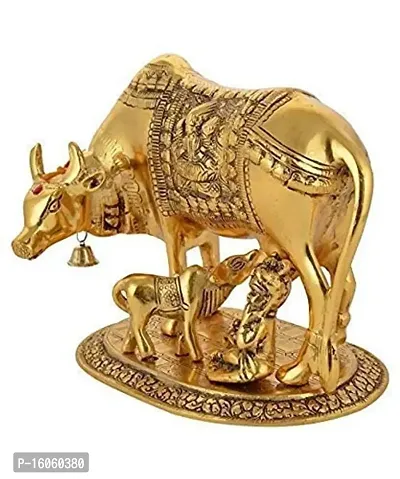 ANGORA CREATIONS? Large Gold Elegant Kamdhenu Cow and Calf Metal Statue Spiritual Showpiece Figurine Sculpture House Warming Gift  Home Decor Congratulatory Blessing Gift Item-thumb2