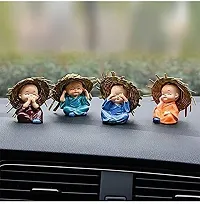 AGARWAL TRADING CORPORATION Laughing Buddha Statue for Car Dashboard Decor/Home Decor/Cute Small Kung Fu/Little Monks Straw Hat for Car Dashboard/Set of 4 Monks/Car Crafts Decoration (Monk) Pack-thumb2