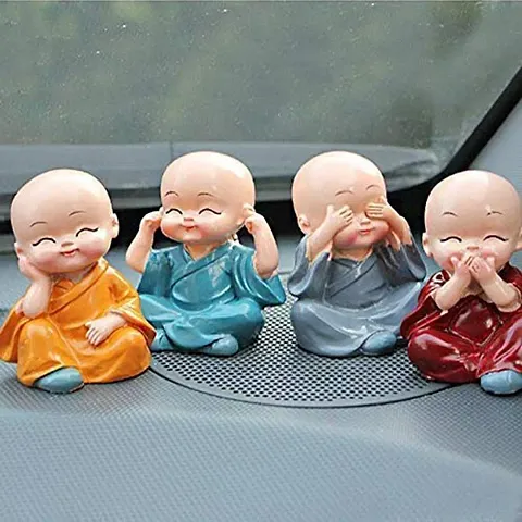 AGARWAL TRADING CORPORATION Kung Fu Cartoon Little Monk Doll Decoration Auto Car Dashboard Ornament Toy - Set of 4 PC