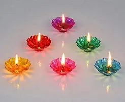 Agarwal Trading Corporation Multicolour Reflective Transparent Diyas for Home Decor Diwali Decoration, Spa, Birthdays Party (Pack of 12, Multi Colour)-thumb1