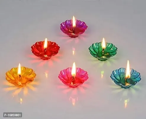 Agarwal Trading Corporation Multicolour Reflective Transparent Diyas for Home Decor Diwali Decoration, Spa, Birthdays Party (Pack of 12, Multi Colour)-thumb2