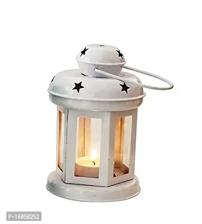 Agarwal Trading Corporation Decorative Iron Lantern with Tealight Candle | Lantern/Lamp with T-Light Candle Holder Hanging Light for Home Decor (Pack of 2, Black  White)-thumb3