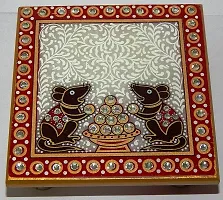 Agarwal Trading Corporation Meenakari Work Lord Ganesh Marble Pooja Chowki, 10.2 x 10.2 x 10.2 cm, White (Marble Ganesh Chowki)-thumb1