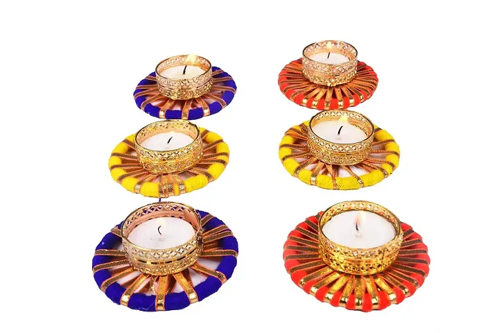 Agarwal Trading Corporation Diwali Celebration Handmade Metal Diya Tea Light Candle Holder with Wax Tea Light Pack of 4