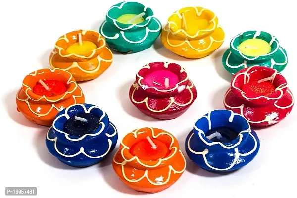 Agarwal Trading Corporation Diwali Diyas | Traditional Handmade Terracotta Clay Diya | Mitti Deepak Decorate for Diwali | Diya for Puja | Diwali Home Decoration Candle Diya (Set of 10, Assorted Colour))-thumb0