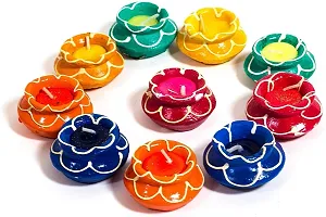 Agarwal Trading Corporation Diwali Diyas | Traditional Handmade Terracotta Clay Diya | Mitti Deepak Decorate for Diwali | Diya for Puja | Diwali Home Decoration Candle Diya (Set of 10, Assorted Colour))-thumb2