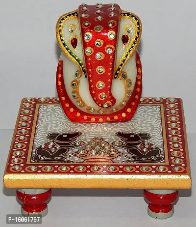 Agarwal Trading Corporation Meenakari Work Lord Ganesh Marble Pooja Chowki, 10.2 x 10.2 x 10.2 cm, White (Marble Ganesh Chowki)-thumb0