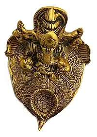 AGARWAL TRADING CORPORATION Ganesh, Ganesha on Leaf - Ganesh with Diya - Lord Ganesha Metal Hand Craved for Home Decorative Gift Puja-thumb3