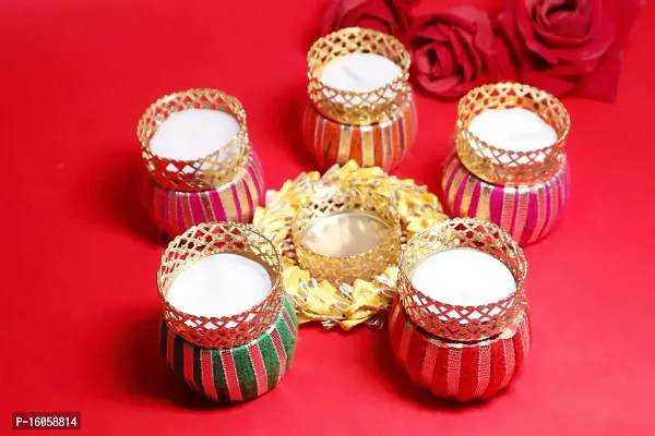 Agarwal Trading Corporation Tea Light Candles Set | 5 Tea Light + 1 Floral Diya Beautiful Set | Home D?cor and Lighting for Diwali Decoration Staircase Wall Decoration Items Colorful Diyas