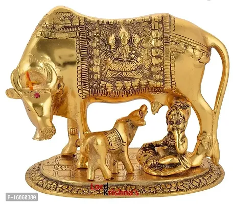 ANGORA CREATIONS? Large Gold Elegant Kamdhenu Cow and Calf Metal Statue Spiritual Showpiece Figurine Sculpture House Warming Gift  Home Decor Congratulatory Blessing Gift Item-thumb0