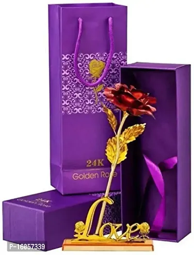 Agarwal Trading Corporation Valentine Gifts for Girlfriend/Wife Artificial Golden Red Rose, Teddy Bear, Heart Box (Red Rose with Love Stand)