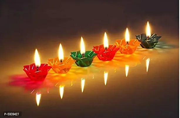 Colorful Transparent Reflection Decorative Diyas for Home Decor Diwali Decoration, Spa, Birthdays Party (Multi Colour)-thumb0