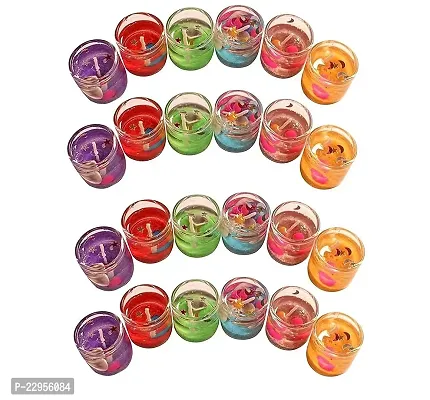 Small Smokeless Decorated Mini Cute Little Glass Jelly Gel Paraffin Wax Candles (Multicolour, Set of 24 Pieces, Size- 2.5x2.5 cm)-thumb0