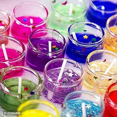 Small Smokeless Decorated Mini Cute Little Glass Jelly Gel Paraffin Wax Candles (Multicolour, Set of 24 Pieces, Size- 2.5x2.5 cm)-thumb4