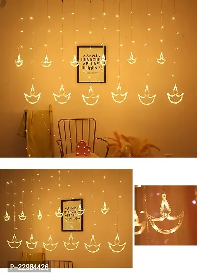 12 Diya (6 Big, 6 Small) 8 Mode Controller Curtain String Lights Led Lights for Home Decoration, Diwali Lights for Decoration for Home, (Warm White)-thumb0