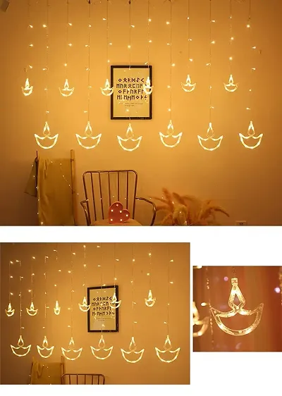12 Diya (6 Big, 6 Small) 8 Mode Controller Curtain String Lights Led Lights for Home Decoration, Diwali Lights for Decoration for Home, (Warm White)