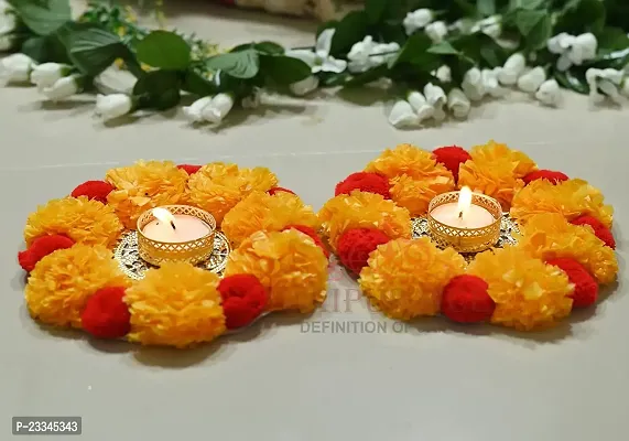 Diwali Celebration Rangoli Design Tea Light Diya/Artificial Floral Design Tea Light Diya for Home Office Decoration (Pack of 1) (Simle Round Design)