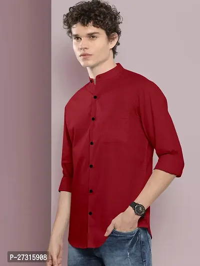 Reliable Red Cotton Blend Solid Long Sleeves Casual Shirts For Men-thumb3