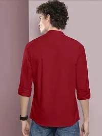 Reliable Red Cotton Blend Solid Long Sleeves Casual Shirts For Men-thumb1