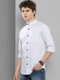 Reliable White Cotton Blend Solid Long Sleeves Casual Shirts For Men-thumb2