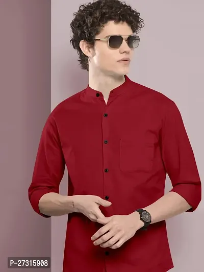 Reliable Red Cotton Blend Solid Long Sleeves Casual Shirts For Men-thumb0