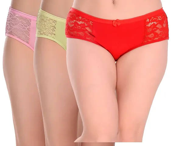 LilySilk Pack of 3 Womens Underwear Invisible Seamless Bikini Lace Underwear Half Back Coverage Panties