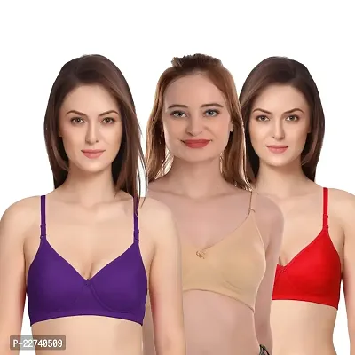 Stylish Fancy Cotton Blend Solid Non Padded Bras For Women Pack Of 3-thumb0