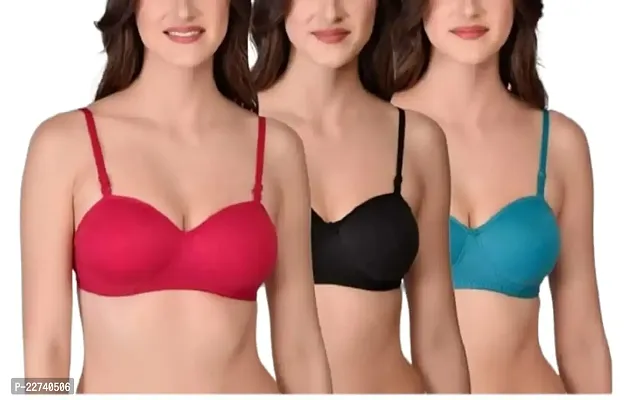 Stylish Fancy Cotton Blend Solid Non Padded Bras For Women Pack Of 3-thumb0