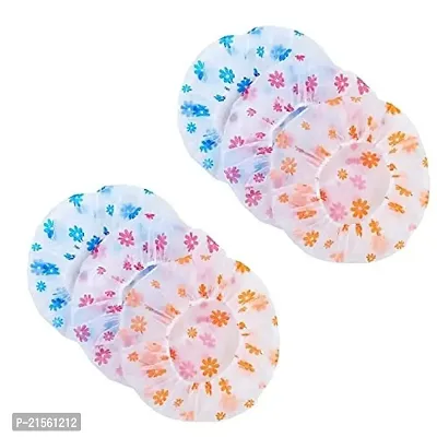 Trendy Look Reusable Waterproof Free-Size Shower Caps Set of 6 - For Homes, Spas, Salons, Hair Treatment, Beauty Parlors (multicolored and print may varies)-thumb0