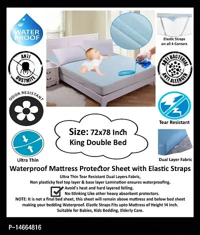 Rite Clique Waterproof Bedsheet Mattress Protector Sheet, Blue, 6x6.5 Feet, King Double Bed Size-thumb0