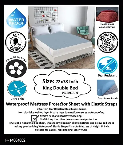 Waterproof Bedsheet Mattress Protector Sheet Grey 6X6 5 Feet King Double Bed Size-thumb0