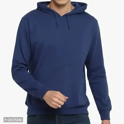 Elegant Blue Cotton Blend Solid Long Sleeves Hoodies For Men-thumb0