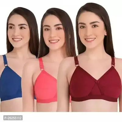 Stylish Multicoloured Cotton Solid Bras For Women Pack Of 3