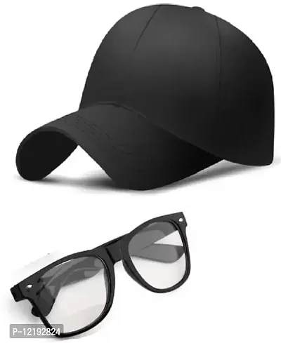 Embroidered, Self Design, Solid Sports/Regular Cap Sunglass Pack of 2 Black-thumb0