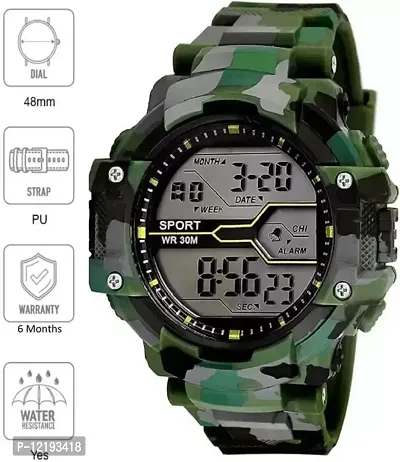 Green Army Multi-Function Alrm, Stop Watch Functionality Sports Watch Military Green Army Camouflage Sport Water&Shock Resistance Alarm Watch Wrist Digital Watch - for Boys-thumb2