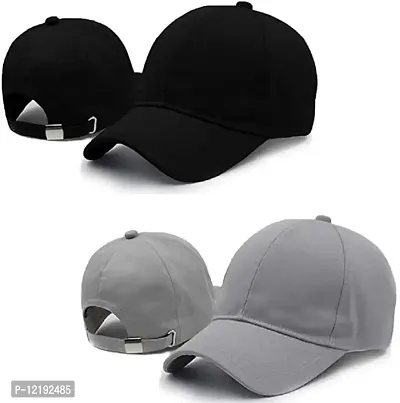 Unisex Cotton Baseball Cap (Pack of 2) (Cap_Black grey2_Black_Free Size)-thumb0