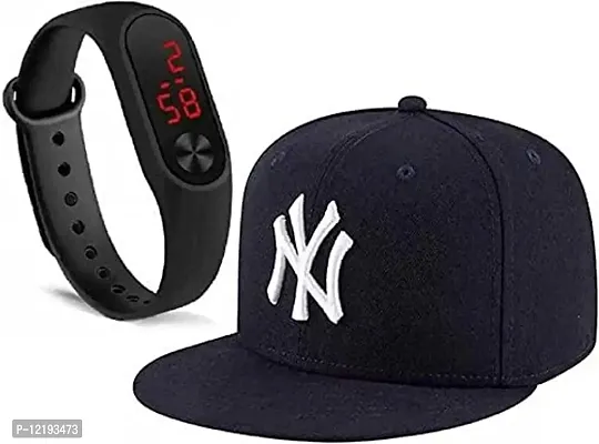 MRS Enterprises Sports Combo Digital Black Dial Wrist Band and Black Baseball Embroidered Cotton Cap for Boys Men Best for Sporty Wear and Daily Wears