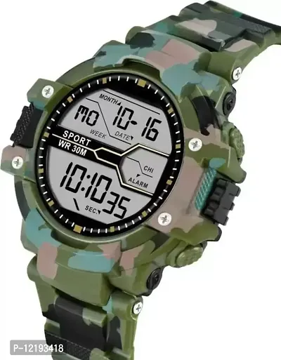 Green Army Multi-Function Alrm, Stop Watch Functionality Sports Watch Military Green Army Camouflage Sport Water&Shock Resistance Alarm Watch Wrist Digital Watch - for Boys-thumb4